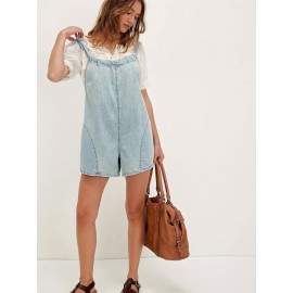 Macacão de Denim Feminino Não Elástico - Alças Finas Ajustáveis com Costas, Calça Folgada para Eventos Casuais e Formais - Lavável na Máquina, Estilo Elegante do Dia a Dia, Detalhes Sofisticados, Moda Verão, Costura de Qualidade, Fashion Feminina
