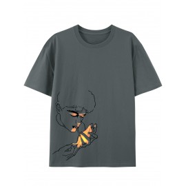 Camiseta de algodão puro de 220g de espessura premium com estampa de cigarro, camiseta casual de algodão penteado para homens, camiseta de gola redonda de mangas curtas, com uma certa espessura adequada para usar no verão