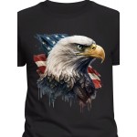 Camiseta Masculina com Águia Patriótica & Bandeira Americana - Algodão Macio, Manga Curta, Gola Redonda, Estilo Bohemio para o 4 de Julho ou Uso Casual Diário, Roupas com Bandeira Americana
