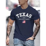 Camiseta Masculina de Manga Curta com Gráfico do Texas, Azul Marinho com Estampa em Negrito 