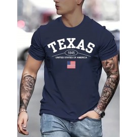 Camiseta Masculina de Manga Curta com Gráfico do Texas, Azul Marinho com Estampa em Negrito 
