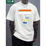 Camiseta Masculina de Algodão Espessado 220g - Estampa Gráfica Geométrica Manga Curta Gola Redonda, Camiseta Casual de Verão com Cores Vibrantes, Lavável à Máquina