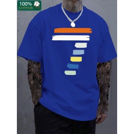 Camiseta Masculina de Algodão Espessado 220g - Estampa Gráfica Geométrica Manga Curta Gola Redonda, Camiseta Casual de Verão com Cores Vibrantes, Lavável à Máquina
