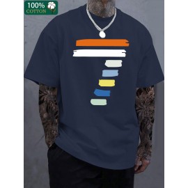 Camiseta Masculina de Algodão Espessado 220g - Estampa Gráfica Geométrica Manga Curta Gola Redonda, Camiseta Casual de Verão com Cores Vibrantes, Lavável à Máquina