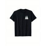 Camiseta Masculina com Estampa de Veleiro de Santa Mônica Califórnia - Impressão Dupla Face, Camiseta de Algodão Preta com Gola Redonda, Casual e Confortável para Todas as Estações