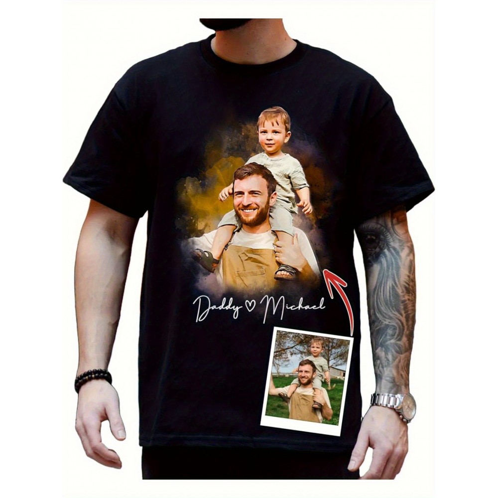 T-shirt personalizada com foto e texto do pai - Presente personalizado para o Dia do Pai para homens e avô, padrasto ou pai, camiseta masculina, presente para família e amigos, Dia do Pai, uso casual e confortável, personalizado, customizado