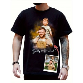 T-shirt personalizada com foto e texto do pai - Presente personalizado para o Dia do Pai para homens e avô, padrasto ou pai, camiseta masculina, presente para família e amigos, Dia do Pai, uso casual e confortável, personalizado, customizado
