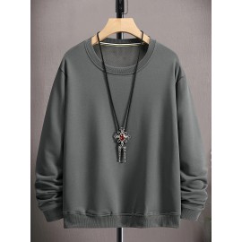 Moletom Masculino de Poliéster Macio na Cor Creme - Casual, Elegante com Manga Longa e Gola Redonda com Detalhe de Chaveiro de Esqueleto, Lavável à Máquina para Uso Confortável ao Ar Livre na Primavera & Outono