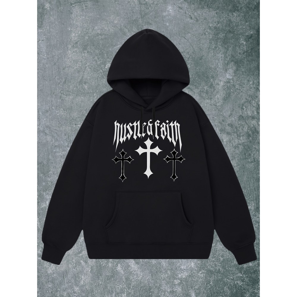 Fé na Cruz da Salvação, (Mistura de Algodão) Moletom Casual e Confortável Masculino, Moletom Fashion de Manga Longa, Outono e Inverno