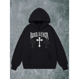 Fé na Cruz da Salvação, (Mistura de Algodão) Moletom Casual e Confortável Masculino, Moletom Fashion de Manga Longa, Outono e Inverno