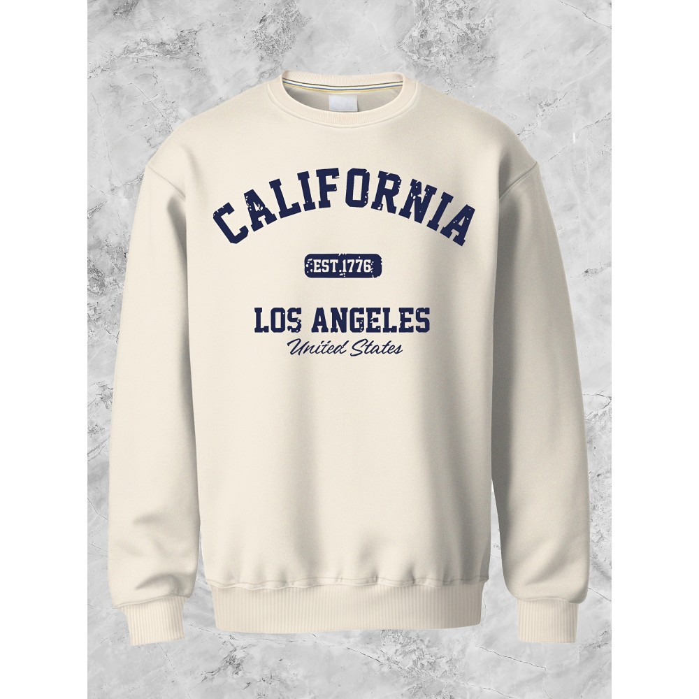 Califórnia, Los Angeles, Suéter de Pescoço Redondo Estampado em Poliéster, Unissex, Novo Estilo, Solto e Confortável, Adequado para Viagens e Uso Casual