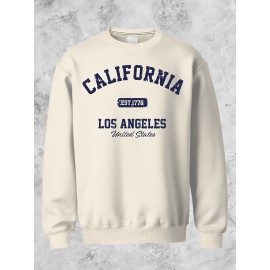 Califórnia, Los Angeles, Suéter de Pescoço Redondo Estampado em Poliéster, Unissex, Novo Estilo, Solto e Confortável, Adequado para Viagens e Uso Casual