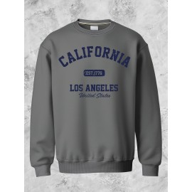 Califórnia, Los Angeles, Suéter de Pescoço Redondo Estampado em Poliéster, Unissex, Novo Estilo, Solto e Confortável, Adequado para Viagens e Uso Casual