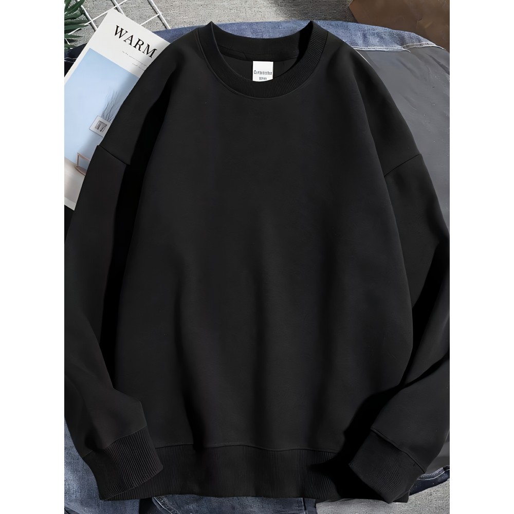 Moletom de cor sólida, Casual, Elegante, Versátil, Para o dia a dia, Esportivo, Estampa suave, Moletom confortável de manga longa para homens, Roupa casual de primavera e outono, Roupa de exterior para homens, Presente unissex