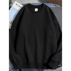 Moletom de cor sólida, Casual, Elegante, Versátil, Para o dia a dia, Esportivo, Estampa suave, Moletom confortável de manga longa para homens, Roupa casual de primavera e outono, Roupa de exterior para homens, Presente unissex