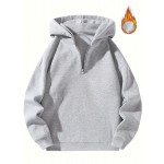Moletom com Capuz Forrado em Fleece para Homens - Cinza, Manga Comprida, Gola com Zíper, Quente e Confortável para Uso Casual, Moletom Esportivo | Estilo Casual Hoodie | Bolsos Funcionais, Suéter com Capuz