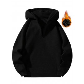 Moletom com Capuz Forrado em Fleece para Homens - Cinza, Manga Comprida, Gola com Zíper, Quente e Confortável para Uso Casual, Moletom Esportivo | Estilo Casual Hoodie | Bolsos Funcionais, Suéter com Capuz