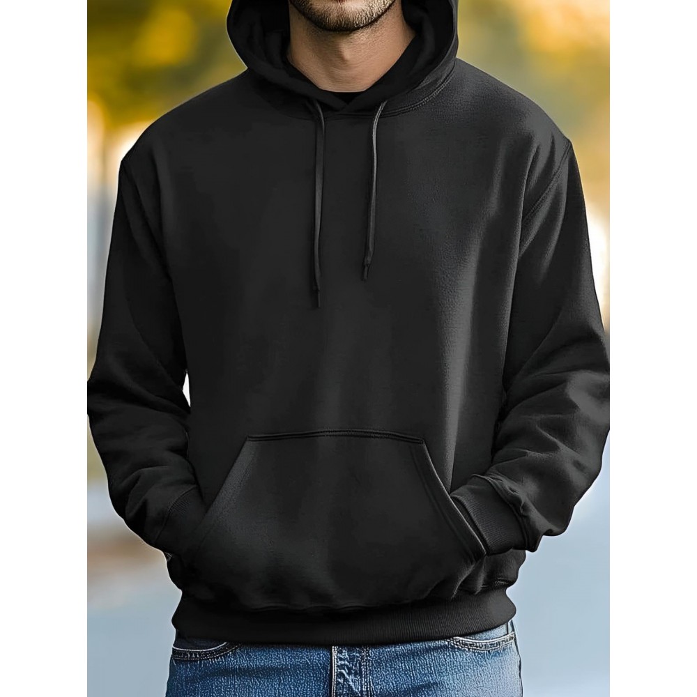 Moletom com Capuz Masculino Preto e Estampa Geométrica - Moletom de Poliéster Macio de Manga Comprida com Capuz Ajustável por Cordão, Bolso Canguru Espaçoso e Conforto para Vestuário Casual Urbano