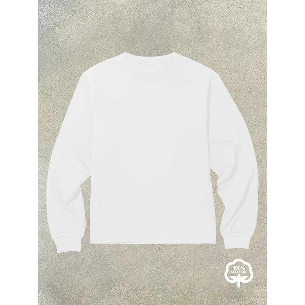Camisa Masculina de Manga Longa - Top Básico Minimalista para o Dia a Dia | Camiseta 100% Algodão Macio e Respirável com Gola Redonda | Uso Casual ou Formal | Essencial Lavável na Máquina, Roupa Versátil e Confortável