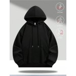 Moletom Slim Fit/ 1 peça de moletom/ 100% poliéster, Moletom com bolso canguru de cor sólida, Manga longa casual com cordão, Outono e Inverno para homens