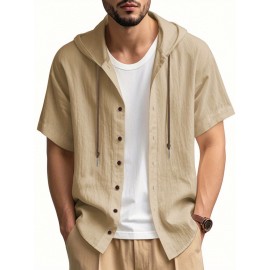 Camisas de Linho Masculinas Casuais com Manga Curta e Gola em V, Blusas Soltas para o Verão