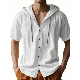 Camisas de Linho Masculinas Casuais com Manga Curta e Gola em V, Blusas Soltas para o Verão