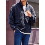 Moleskine de Outono para Homens com Zíper de Quarteto de Cor Sólida com Gola Alta Manga Longa Fuzzy Sherpa Suéter Quente