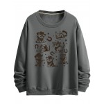 Camisola de Pescoço Redondo Cowboy Cat, Camisola de Pescoço Redondo da Moda e Tendência Masculina, Estampa de Gato Fofo, Camisola de Pescoço Redondo Confortável e Casual