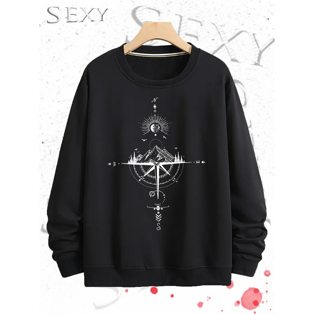 Estrela Brilhante Impressa Roupa de Rua Camisola de Pescoço Impressa, Roupa Desportiva Diária ao Ar Livre para Homem, Simples e Bonito, Tecidos Confortáveis e Quentes, Lazer em Casa, Joker de Deslocação.