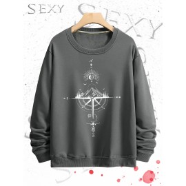 Estrela Brilhante Impressa Roupa de Rua Camisola de Pescoço Impressa, Roupa Desportiva Diária ao Ar Livre para Homem, Simples e Bonito, Tecidos Confortáveis e Quentes, Lazer em Casa, Joker de Deslocação.