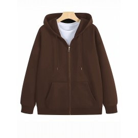 Jaqueta de Moletom com Zíper para Homens - Ajuste Esportivo Casual, Manga Longa e Punhos Elásticos, Cor Sólida, Ideal para Academia, Roupas ao Ar Livre, Design Minimalista, Material Confortável, Estilo Ativo