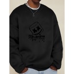 Moletom Masculino Com Gola Redonda E Estampa Gráfica, Tecido De Malha De Poliéster, Ajuste Regular, Leve Estiramento, Com Estampa Frontal, Para Coleção De Outono/inverno