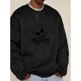 Moletom Masculino Com Gola Redonda E Estampa Gráfica, Tecido De Malha De Poliéster, Ajuste Regular, Leve Estiramento, Com Estampa Frontal, Para Coleção De Outono/inverno
