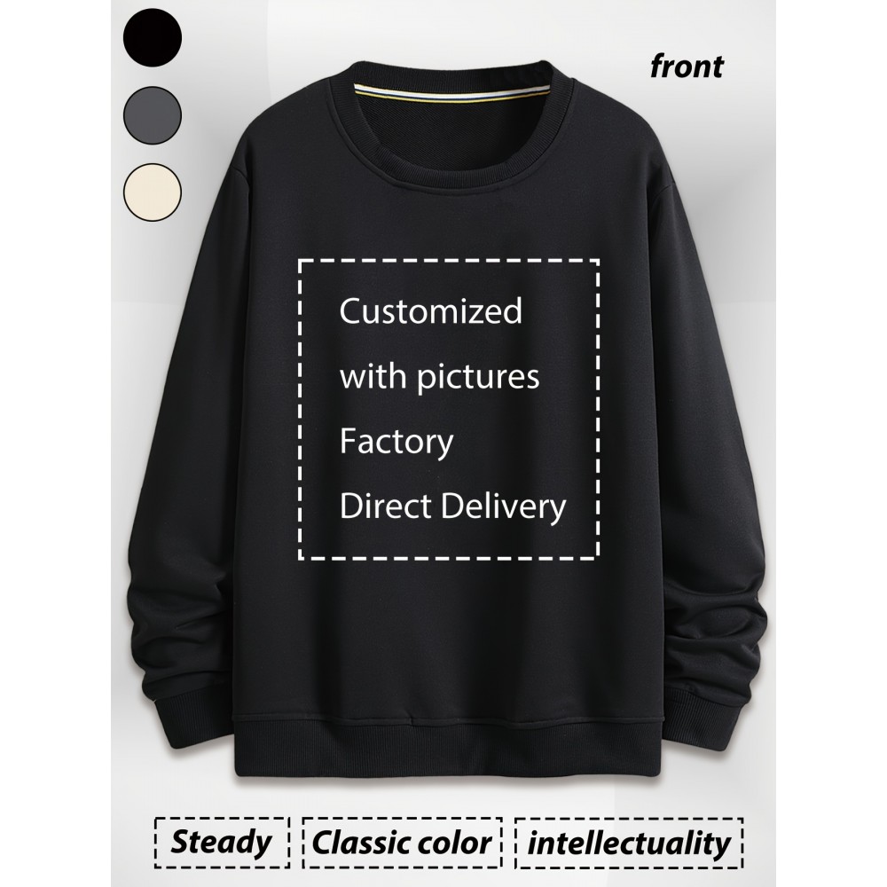 Personalização gratuita direto da fábrica: Moletom com capuz grosso de 450g personalizado com gola redonda para roupas de família, grupo, turma e empresa. Personalização de presentes com imagens/textos/fotos.