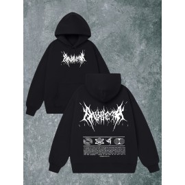 Moletom Masculino Estilo Gótico com Estampa de Asas, Manga Longa e Casual com Bolso Frontal, Cor Escura para Outono e Inverno