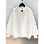 Moletom Casual Masculino com Gola Redonda - Tecido de Malha 100% Poliéster, Cor Sólida, Caimento Solto, Manga Longa com Meio Zíper para Primavera Outono