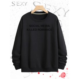 Mídia Social Matando Tendência Romântica Impressão Rua Roupas Camiseta T-Neck Impressa, Roupas Esportivas Diárias para Homens, Simples e Elegante, Tecidos Confortáveis e Quentes, Lazer em Casa, Comutação Coringa.