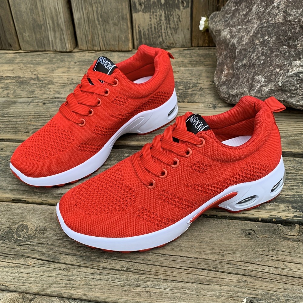 Tenis Femininos para Todas as Estações - Sapatilhas Esportivas de Cano Baixo com Cadarço e Solado Antiderrapante, Malha Respirável para Corrida, Treino e Casual - Palmilha Acolchoada (Preto/Vermelho/Branco) - Design Fácil de Limpar, Calçados Confortáveis,
