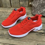Tenis Femininos para Todas as Estações - Sapatilhas Esportivas de Cano Baixo com Cadarço e Solado Antiderrapante, Malha Respirável para Corrida, Treino e Casual - Palmilha Acolchoada (Preto/Vermelho/Branco) - Design Fácil de Limpar, Calçados Confortáveis,