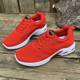 Tenis Femininos para Todas as Estações - Sapatilhas Esportivas de Cano Baixo com Cadarço e Solado Antiderrapante, Malha Respirável para Corrida, Treino e Casual - Palmilha Acolchoada (Preto/Vermelho/Branco) - Design Fácil de Limpar, Calçados Confortáveis,