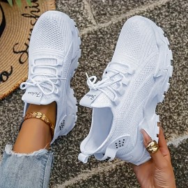 Novos sapatos desportivos femininos respiráveis - Sapatos de corrida leves e de corte baixo, confortáveis para todas as estações, com sola macia casual desportiva, design em malha branca com sola de borracha, fecho de atacadores, adequados para uso diário