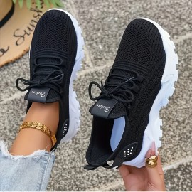 Novos sapatos desportivos femininos respiráveis - Sapatos de corrida leves e de corte baixo, confortáveis para todas as estações, com sola macia casual desportiva, design em malha branca com sola de borracha, fecho de atacadores, adequados para uso diário