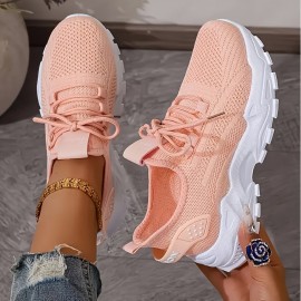 Novos sapatos desportivos femininos respiráveis - Sapatos de corrida leves e de corte baixo, confortáveis para todas as estações, com sola macia casual desportiva, design em malha branca com sola de borracha, fecho de atacadores, adequados para uso diário