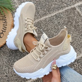 Novos sapatos desportivos femininos respiráveis - Sapatos de corrida leves e de corte baixo, confortáveis para todas as estações, com sola macia casual desportiva, design em malha branca com sola de borracha, fecho de atacadores, adequados para uso diário