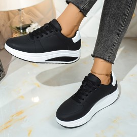 Tenis de Plataforma para Mulheres - Sola Grossa para Aumento de Altura, Palmilha Amortecida - Tênis com Cadarço para Todas as Estações - Parte Superior em Couro Sintético e Solado Antiderrapante - Sapatos Esportivos, Corrida e Casual - Fácil Limpeza Branc