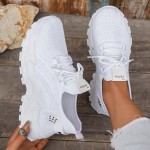 Sapatos desportivos casuais brancos para senhora, elegantes e respiráveis - Sapatos desportivos de malha leve e confortáveis, sapatos de corrida de cano baixo, sapatos de sola macia adequados para usar em todas as estações.