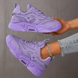 Tênis Minimalista Respirável de Sola Macia para Mulheres, Cor Sólida, Versátil, Amarração, Sapatos Diários de Cano Baixo