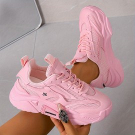 Tênis Minimalista Respirável de Sola Macia para Mulheres, Cor Sólida, Versátil, Amarração, Sapatos Diários de Cano Baixo