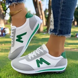 Tênis Leves e Casuais para Mulheres, Brancos com Detalhes Pretos, Vermelhos, Amarelos, Verdes e Azuis Marinho, Sola em EVA, Tênis de Corrida com Cadarço, Design Baixo, Adequado para Todas as Estações