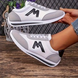 Tênis Leves e Casuais para Mulheres, Brancos com Detalhes Pretos, Vermelhos, Amarelos, Verdes e Azuis Marinho, Sola em EVA, Tênis de Corrida com Cadarço, Design Baixo, Adequado para Todas as Estações